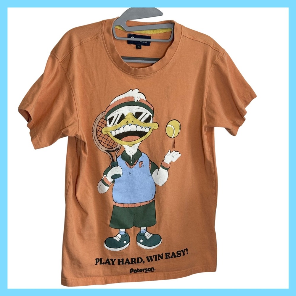 Paterson Made For Play Orange Duck Tennis Graphic T-Shirt Mens Small P70 Cotton